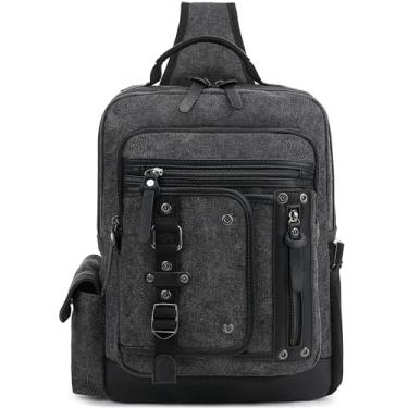 Imagem de H HIKKER-LINK Bolsa mensageiro de lona retrô mochila transversal, Preto GG, X-Large, Bolsa carteiro