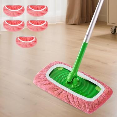 Imagem de Capas de esfregão para limpeza de piso seco e molhado, almofadas de substituição universais, reutilizáveis para uso em casa, escritório, apartamento, 5 peças (rosa)