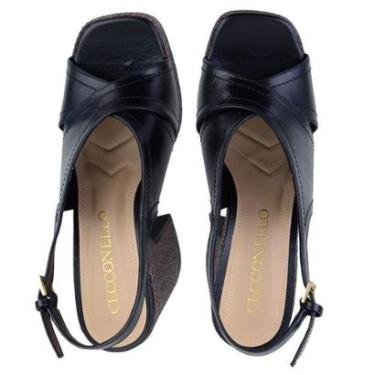 Imagem de Sandália Feminina Cecconello Salto Grosso Couro Preta - 2741-Feminino