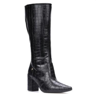 Imagem de Bota Feminina Animal Print Cano Longo Bico Fino Salto Grosso-Feminino