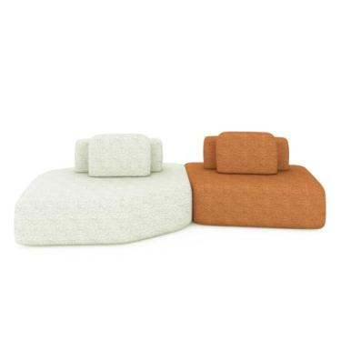 Imagem de Sofá Ilha Dakota 2 Módulos 310cm Encostos Almofadas Soltas Bouclê Rústico OffWhite/Terracota G33 - Gran Belo