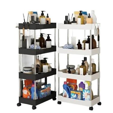 Imagem de Carrinho Estreito com 4 Prateleiras em Polipropileno Auxiliar com Rodinhas para Cozinha ou Banheiro(Aleatorio,M)