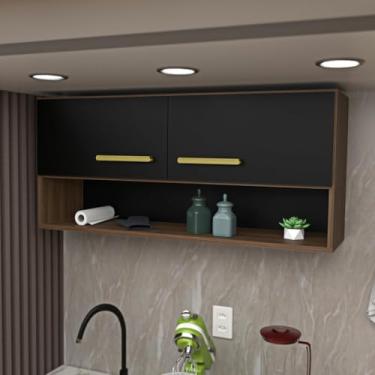 Imagem de Armário Aéreo Cozinha Modulado 2 Portas Compacta 15mm (Nogal/Preto)