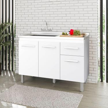 Imagem de Balcão Lírio 3 Portas 1 Gaveta Cozinha Mb1 120cm Cor Branco