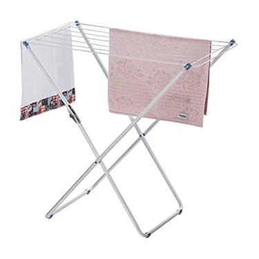 Imagem de Varal de Chão sem Abas Standard em Aço EP365 Utimil, Varal Branco e Ponteiras (pezinhos) Azuis