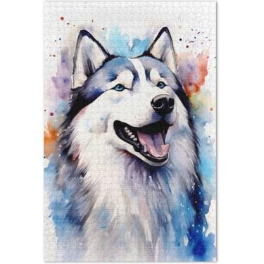 Imagem de Quebra-cabeça fofo de cachorro malamute do Alasca, 500 peças para adultos, presentes para amantes de quebra-cabeças, brinquedos artísticos, pintura de brinquedo