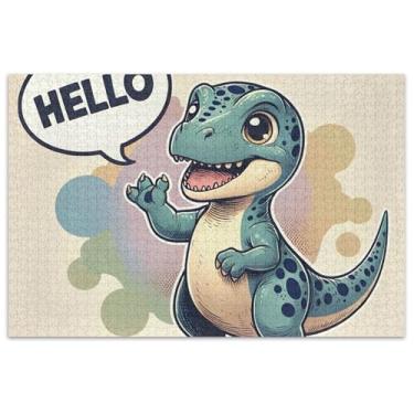 Imagem de Quebra-cabeça de dinossauro fofo dizendo "Olá" 500 peças adulto engraçado jogo presentes quebra-cabeças duros quebra-cabeça brinquedo arte
