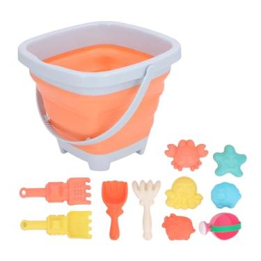 Imagem de Alomejor Brinquedos de Areia, Kit de Brincadeira de Brinquedos de Areia Infantil de 11 Peças Com Bucket de Caçamba de Bucket de Balde para Crianças 3+ (Balde dobrável de laranja)