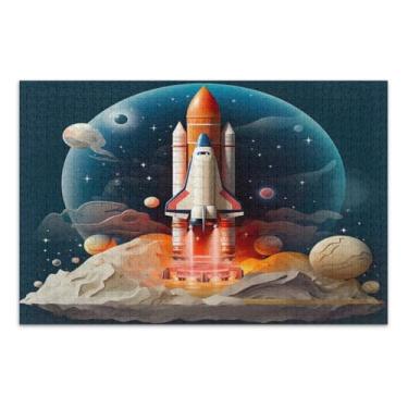 Imagem de Quebra-cabeças de nave espacial pousando na lua 1000 peças, quebra-cabeças de fantasia para adultos com letras nas costas