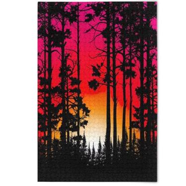 Imagem de Quebra-cabeça para adultos 1000 peças cenário árvore pôr do sol vermelho diversão boba família prima quebra-cabeça animal arte pintura, 1000 peças, 75 x 50 cm