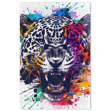 Imagem de Quebra-cabeça com cabeça de animal jaguar zangado, 500 peças, presentes para adultos, elefantes brancos, quebra-cabeça rígido, estampa de flores e animais