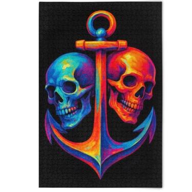 Imagem de Quebra-cabeça adulto azul laranja caveira preta legal 500 peças, presentes de quebra-cabeça de jogos tecnológicos arte dura decoração de arte animal decorativa, 500 peças, 52 cm x 37,8 cm