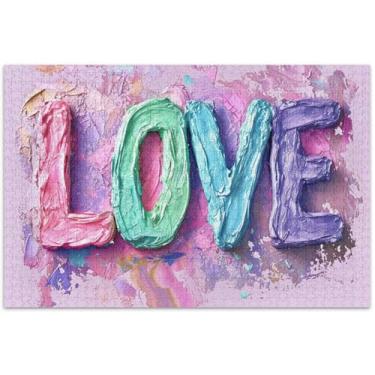 Imagem de Quebra-cabeça colorido pastel para adultos com palavras de amor, 500 peças, paisagem floral, quebra-cabeças difíceis, engraçados