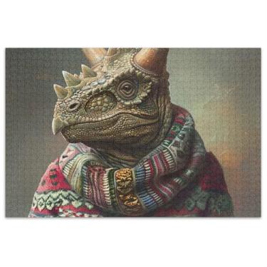 Imagem de Quebra-cabeça engraçado dinossauro vestido 500 peças adultos pintura decoração família quebra-cabeças jogos tecnologia presentes