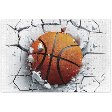 Imagem de Quebra-cabeça de bola de basquete 3D para adultos, 1000 peças, engraçado, divertido, bobo, duro, animal, arte colorida, 75 x 40 cm