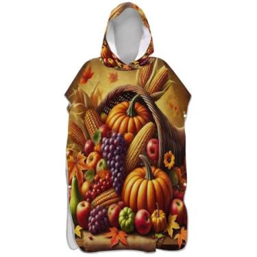 Imagem de Joisal Roupão de mudança de poncho de surfe plus size para adultos toalhas de banho de praia com capuz outono colheita cornucópia marrom ponchos de praia para homens