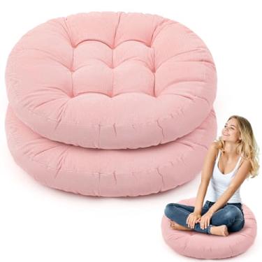 Imagem de Jerify Almofadas de chão 55 x 55 cm redondas quadradas grandes almofadas de chão para sala de aula adulto meditação piquenique festa almofada para sentar presente de Natal (redondo, rosa brilhante, 2