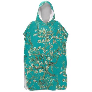 Imagem de Joisal Trocador de poncho de surfe para adultos toalha de praia com capuz absorvente de natação masculino feminino poncho com capuz amendoeira turquesa