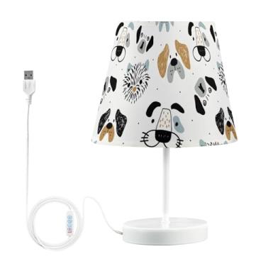 Imagem de Joisal Luz de mesa criativa divertida para cães com abajur quente de linho, luminária de mesa com porta de carregamento USB