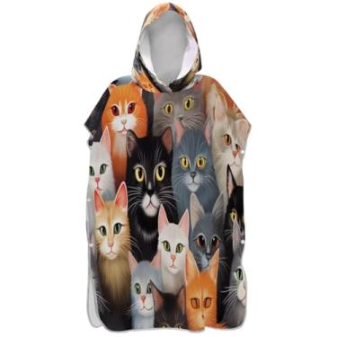 Imagem de Joisal Roupão de mudança de gato colorido fofo para adultos, poncho de surfe, plus size, unissex, adulto, com capuz, toalha de natação