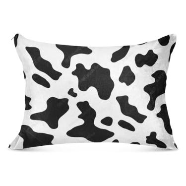 Imagem de Fronha grande e fofa com estampa de vaca preta e branca com zíper capa de travesseiro tamanho king queen grande capa de travesseiro sonolento, tamanho do corpo, 53 cm x 137 cm