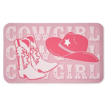 Imagem de Tapete antifadiga rosa pastel cowgirl, ergonômico acolchoado para cozinha e tapete de pé com suporte antiderrapante, tapete confortável ecológico, design da Corinne Rose Designs, 76 cm x 45 cm