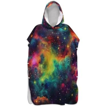 Imagem de Joisal Poncho de surf para adultos trocador com capuz toalha de praia estampa plus size estrelas coloridas céu poncho masculino com capuz