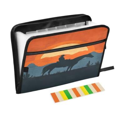 Imagem de Pastas sanfonadas Desert Cowboy Sunset com 13 bolsos com bolsa frontal para lápis, porta-documentos importantes