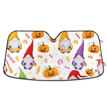 Imagem de Gnomos de Halloween fofos vassouras para-sol para para-brisa de carro impressão dobrável personalizada capa de para-brisa automotiva protetor solar retrátil L, 144,8 cm x 80 cm