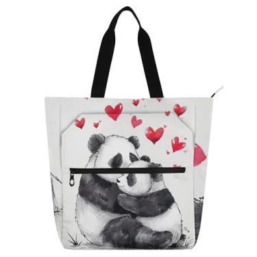 Imagem de GAIGEO Bolsas femininas fofas de trabalho abraçando pandas para faculdade, escola, bolsa de mão de professor, bolsa de mão com compartimentos