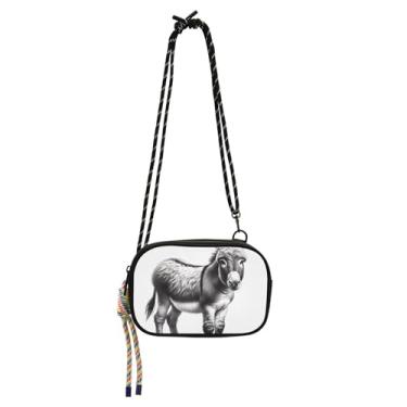 Imagem de TSENQUE Bolsas pequenas transversais femininas bolsas para celular bolsas casuais de viagem bolsas de ombro bonito burro preto branco
