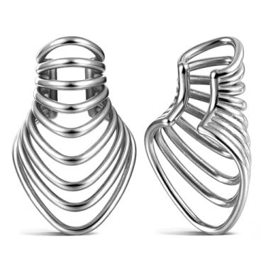 Imagem de Casvort 2 peças hipoalergênicas de aço inoxidável 316 cartilagem orelha cuff em camadas argola clipes de orelha sem piercing acessório de orelha tampões de ouvido joias corporais para mulheres e