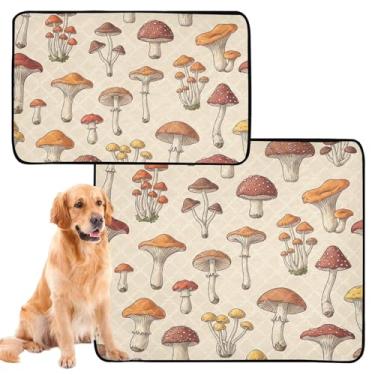 Imagem de TSENQUE Almofada de xixi reutilizável para animais de estimação com cogumelos fofos de desenho animado, lavável, impermeável, tapete absorvente para cercadinho de parto, pequeno x pacote com 3