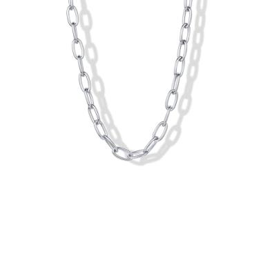 Imagem de PAVOI Corrente grossa banhada a ouro 14K com clipe de papel à prova d'água, 16+2", Ouro branco, Sem Pedra Preciosa