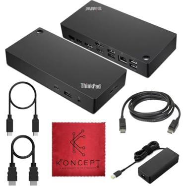 Imagem de Estação de ancoragem Thinkpad 40AY0090US, monitor duplo – suporta tela 4K, estação universal Lenovo Dock USB Tipo-C Geração 2 com cabos 4K HDMI, DP e USB C