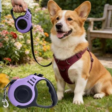 Imagem de Coleira retrátil para cães de 3 m, 3 m, guia de caminhada com sistema de trava de freio de um botão, aderência confortável, resistente a emaranhados