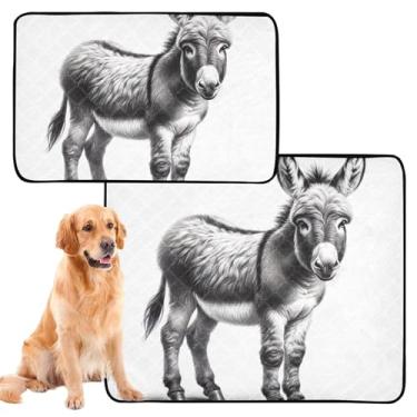 Imagem de Almofadas de xixi para cães fofo burro preto branco tapete de xixi reutilizável para filhotes de cachorro absorvente impermeável tapete de gaiola para cães, fofo, médio + grande, conjunto de 2