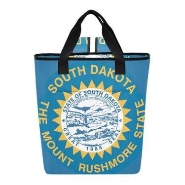 Imagem de Joitme Bolsa térmica de viagem para avião Dakota do Sul Bandeira do Estado da Dakota do Sul, impermeável, à prova de areia, 36 latas à prova de vazamento, bolsa térmica para almoço