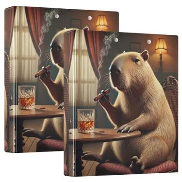 Imagem de Cute Capybara Whiskey Lounge 3 fichários de 3 anéis comporta 200 folhas fofas pastas de portfólio de anel redondo fichário de escritório, 31,5 x 27 x 6 cm, 1 pacote