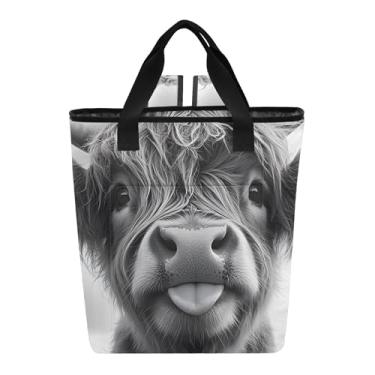 Imagem de Joitme Bolsa térmica divertida, preta, branca, vaca Highland, grande, isolada, 36 latas, bolsa térmica para viagem