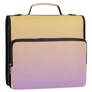 Imagem de Documento 3 fichários de 3 anéis anel D ombré amarelo roxo gradiente organizador com zíper vários bolsos pasta grande pasta escolar bolsa com alça de ombro