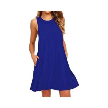 Imagem de Vestido feminino verão casual camiseta vestidos praia cobrir simples p