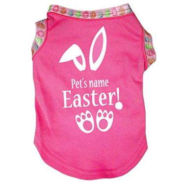 Imagem de Petitebella Personalize a camiseta de algodão com orelhas de coelho da páscoa (rosa-choque, médio)