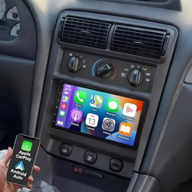 Imagem de Rádio automotivo de 7 polegadas para Ford Mustang 1994-2004 estéreo, tela sensível ao toque HD, estéreo duplo Din para Mustang com CarPlay Android Auto, GPS WiFi, Bluetooth, FM/RDS SWC, câmera de