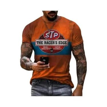 Imagem de Camiseta Masculina Retro Com Estampa 3D De Motocicleta, Manga Curta, M