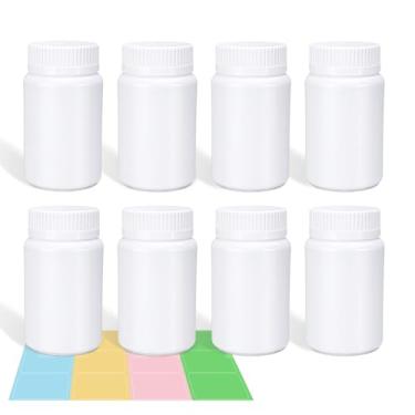 Imagem de Pacote com 8 frascos de comprimidos de viagem – Plástico branco de grau alimentício com tampas de rosca e etiquetas, pequeno organizador de comprimidos para pílulas, vitaminas e cápsulas