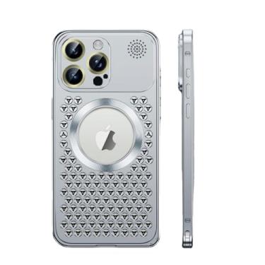 Imagem de SNIDII Capa de telefone para iPhone 16 Pro Max de dissipação de calor de metal capa magnética de alumínio (Silver)
