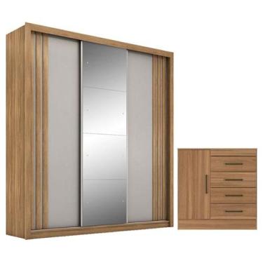 Imagem de Cômoda Montevideu e Guarda Roupa Casal Moema Amêndola Nude Flex com Es