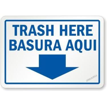 Imagem de New Warning Plaque Wall Decor Trash Here, Basura Aqui, adesivo e etiquetas placas de metal de estanho placa de quintal placa de escritório placa de segurança externa e interna 20 x 30 cm