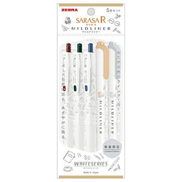 Imagem de Zebra P-JJS29-R1W-C Caneta esferográfica de gel Sarasa R & Mild Liner, série branca, conjunto de 5